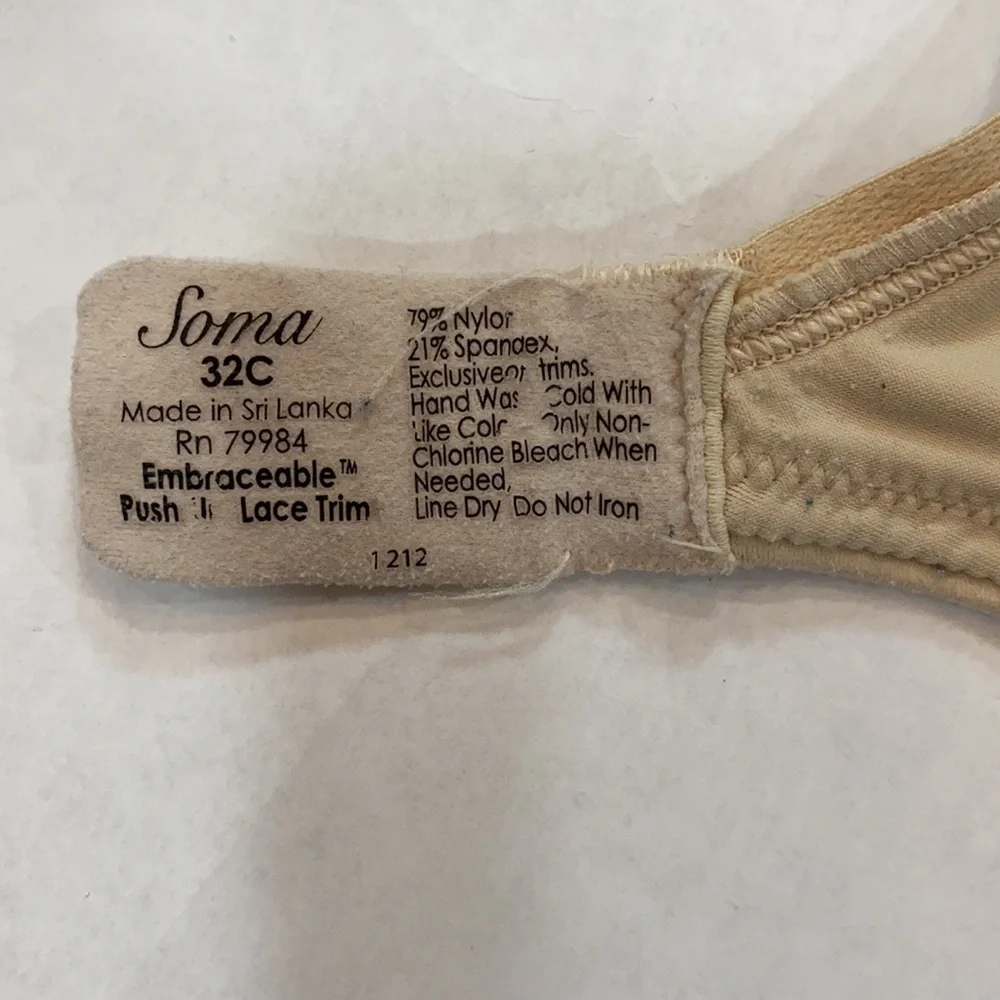 5 for $25 Soma Embraceable push-up lace trim nude beige‎ bra